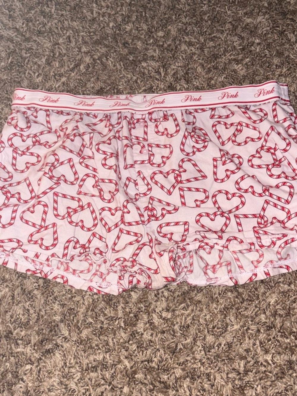 PINK Victoria's Secret Pink Candy-Stripe Heart Pajama Shorts